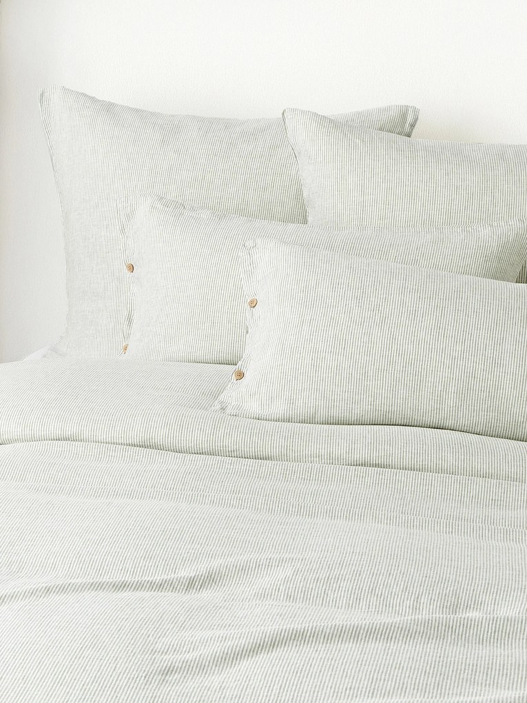 Gewassen linnen dekbedovertrek Rinna met fijne strepen