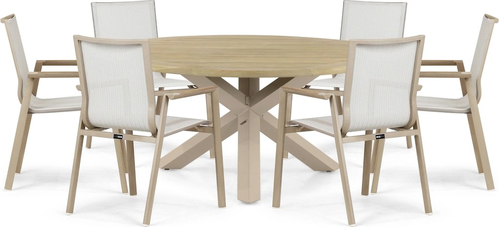 Tuinset Ronde Tuintafel 6 personen 160 cm Aluminium Zand/Beige Lifestyle Garden Furniture Fiora/Rockville