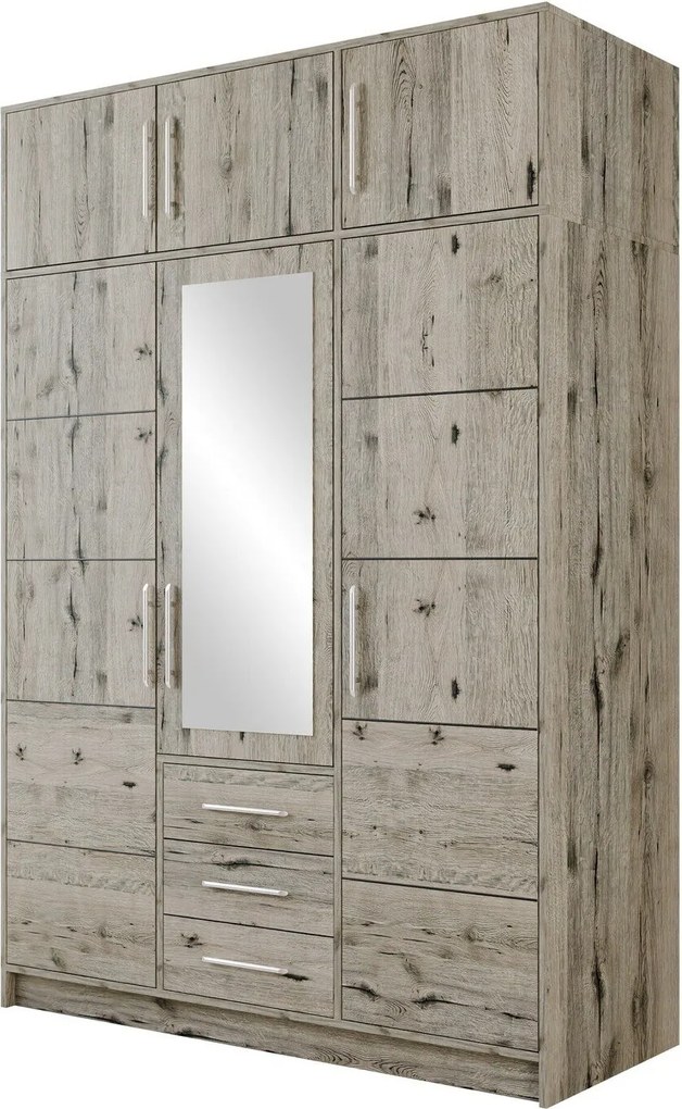 Kledingkast Dortivu IV, Wellington eik, 245x147x58cm, 156.4 kg, Kledingkast deuren: Met scharnieren