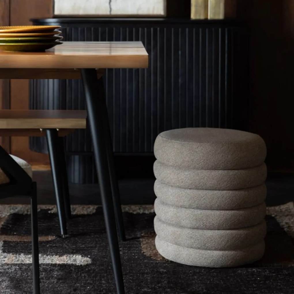 Dutchbone Fern Ronde Poef Zwart Boucle Stof