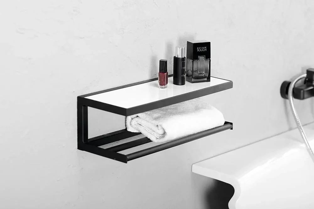Sapho Industrial handdoekhouder met plateau zwart wit