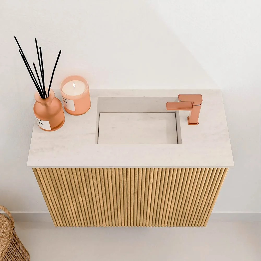 Mondiaz Joya DLux 50cm toiletmeubel oak met wastafel faye rechts 1 kraangat meli