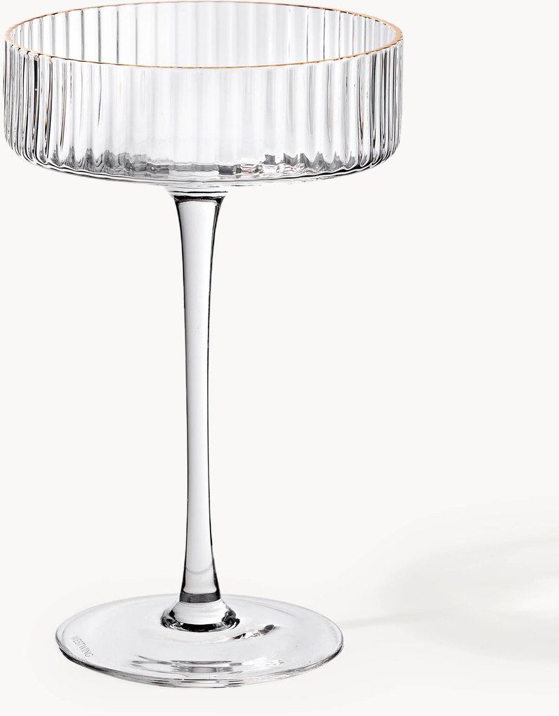 Mondgeblazen champagneglazen Aleo met goudkleurige rand, 4-delig