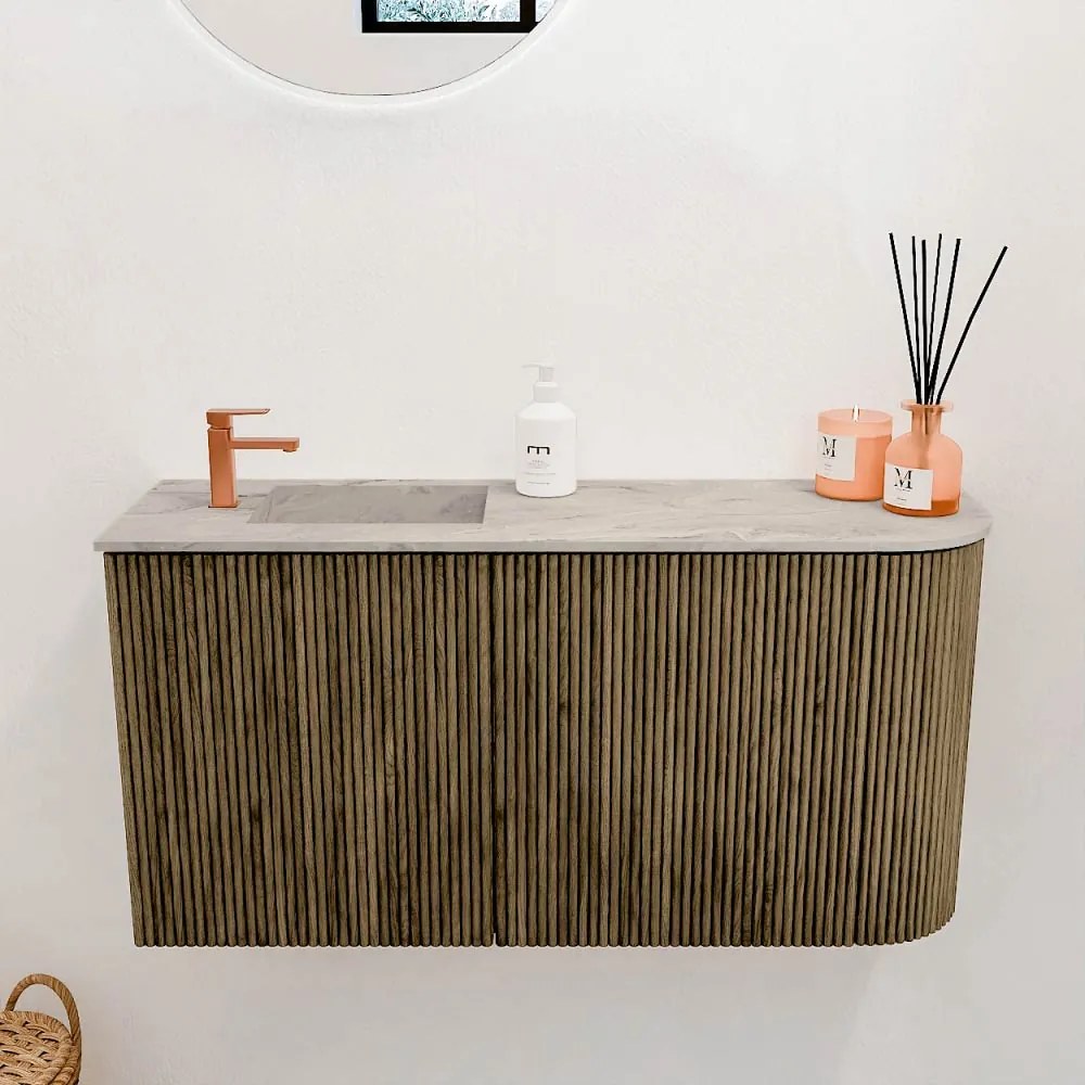 Mondiaz Joya DLux 80cm toiletmeubel ronding rechts dusk met wastafel faye links 1 kraangat glace