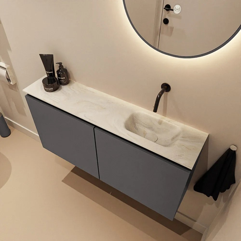 Mondiaz Ture DLux toiletmeubel 100cm dark grey met wastafel ostra rechts zonder kraangat