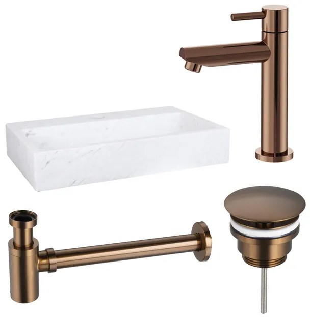 Fortifura Fuente fonteinset - 38x24cm - 1 kraangat - marmer - fonteinkraan koper - wit SW970033/SW799405/SW799403/SW451336