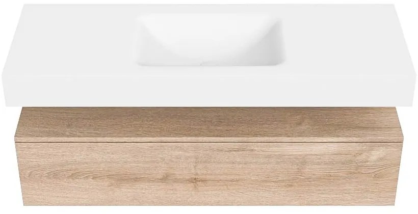 Zaro Alan badmeubel 130cm washed oak 1 lade met vrijhangende wastafel cloud midden 1 kraangat talc