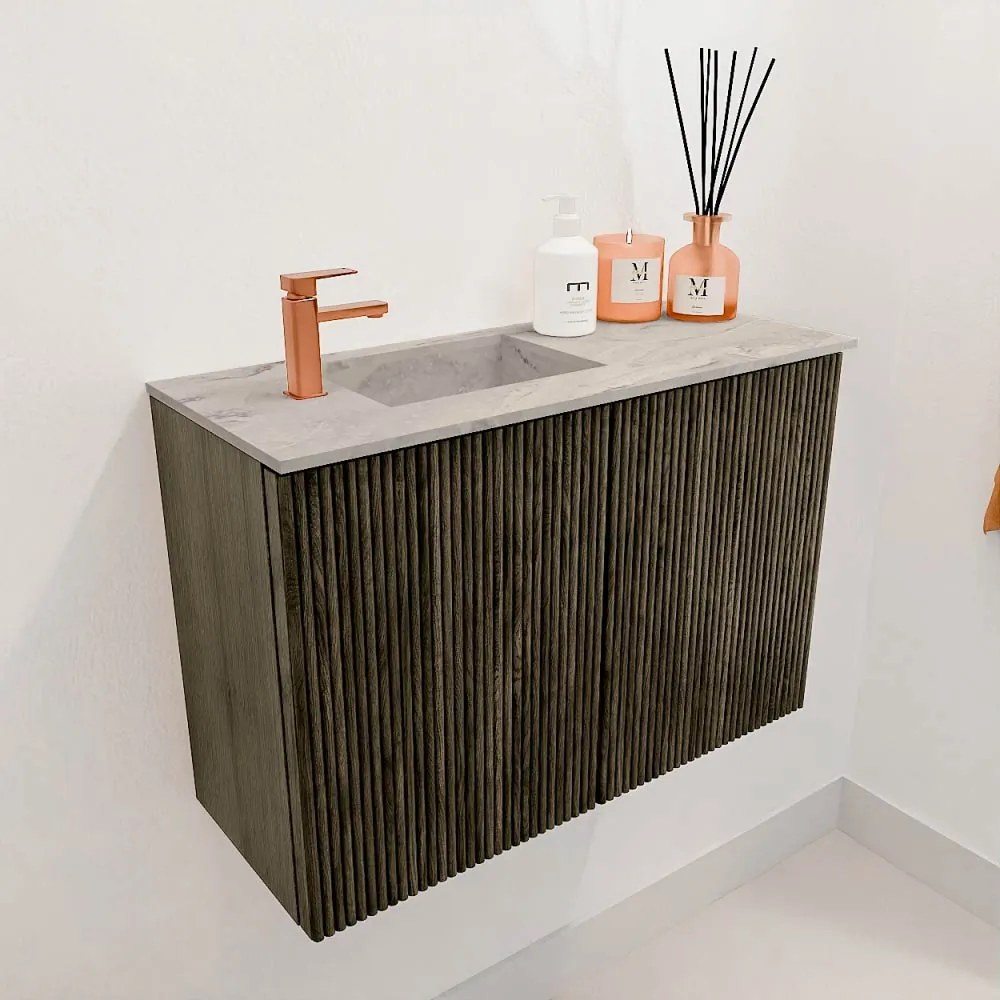 Mondiaz Joya DLux 60cm toiletmeubel shadow met wastafel faye links 1 kraangat glace