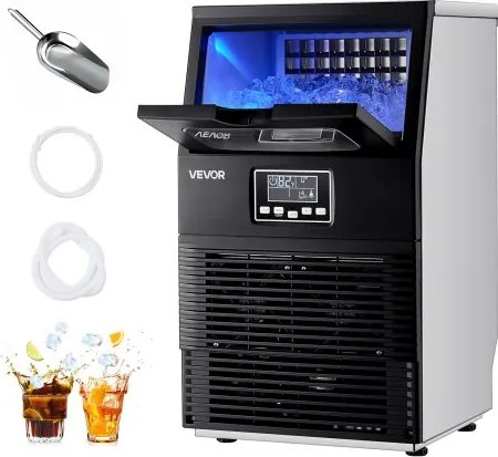 VEVOR Commerciële IJsmachine, IJsblokjesmachine, capaciteit van 36 kg/dag met 5 kg opslag, vrijstaande en tafelmodel ijsblokjeslade van roestvrij staal met LED-display en zelfreinigende functie voor thuisbars en restaurants