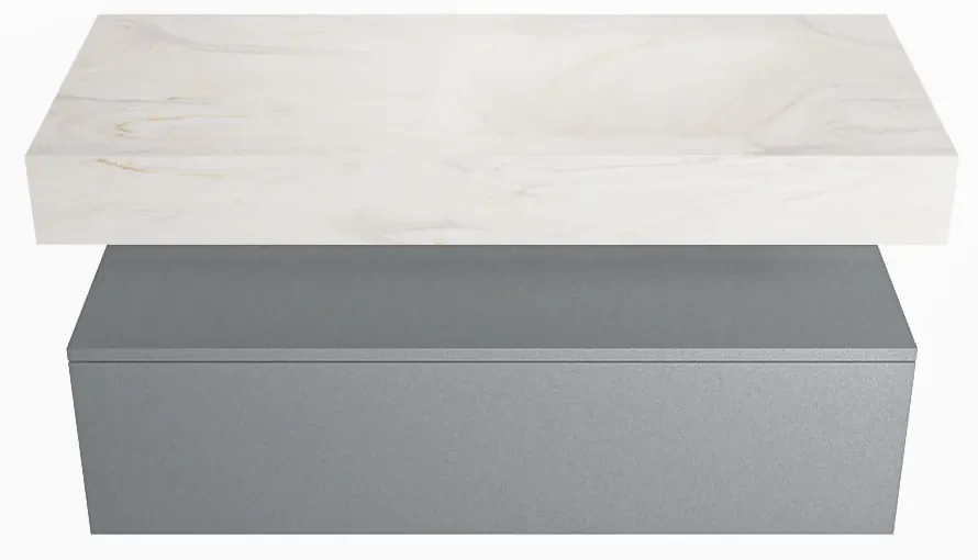 Mondiaz Alan DLux badmeubel 110cm plata 1 lade met wastafel ostra rechts zonder kraangat