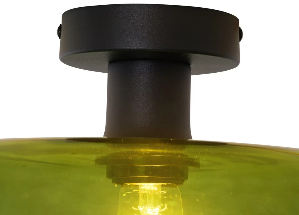 Retro plafondlamp zwart met groen glas - Bizle