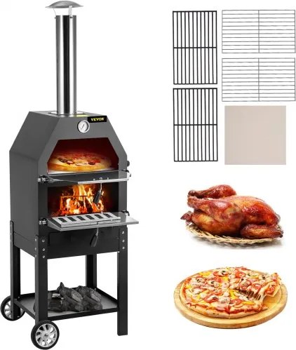 VEVOR Draagbare Pizzaoven Buiten 30 cm Roestvrijstalen Pizzaoven 458 x 464 x 1418 mm Houtgestookte Pizzaoven Buiten Gemaakt van Gietijzer en Roestvrij Staal Ideaal voor Verschillende Buitenbakplaatsen