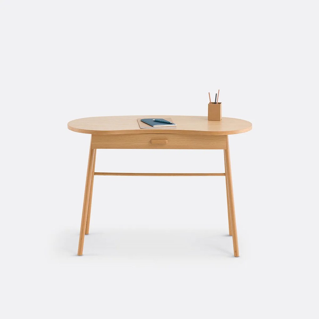 Bureau met 1 lade van massief eikenhout en eikenfineer, Astrid