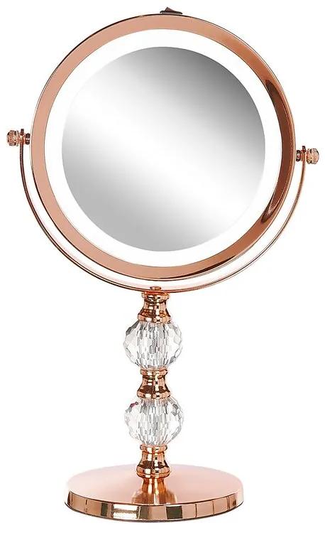 Verlichte rosé gouden make-up spiegel ø 18 cm CLAIRA Beliani