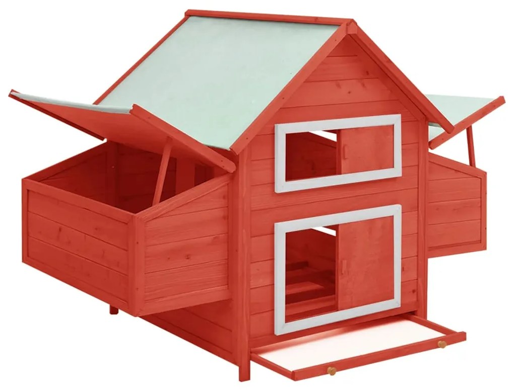 vidaXL Kippenhok 152x96x110 cm massief vurenhout rood en wit
