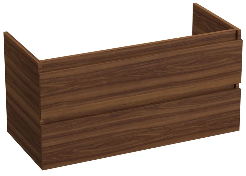 Fontana Kolo wastafelmeubel walnoot 100cm zwarte wastafel 2 kraangaten met ronde spiegel
