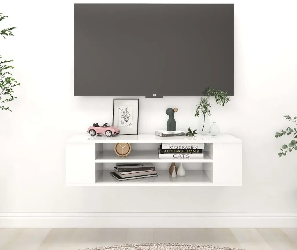 vidaXL Tv-hangmeubel 100x30x26,5 cm spaanplaat hoogglans wit