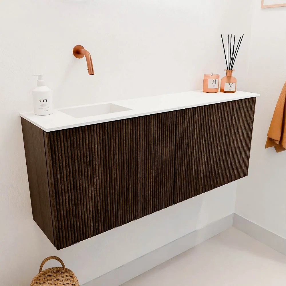 Mondiaz Joya 100cm toiletmeubel walnut met wastafel faye links zonder kraangat talc