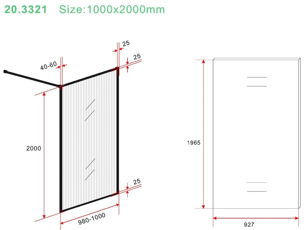 Mueller Ribble inloopdouche 100x200cm mat zwart