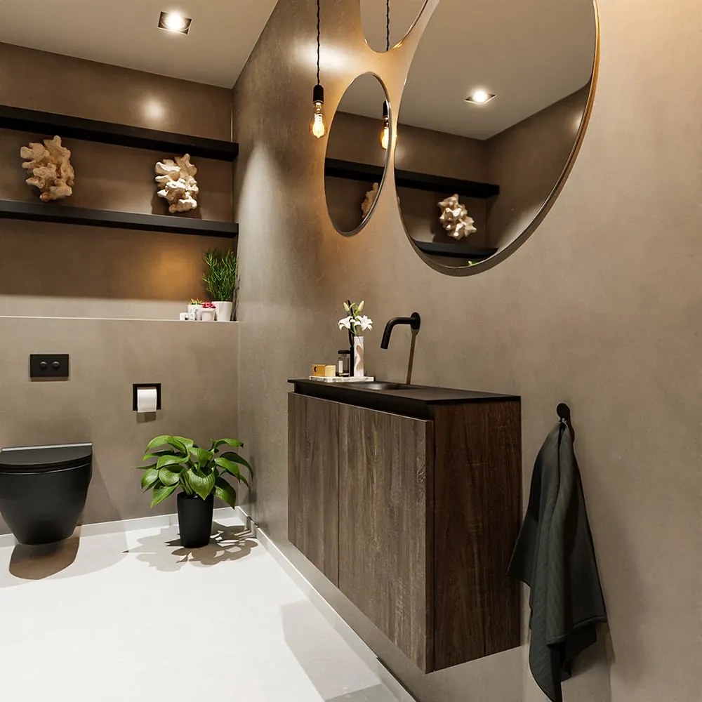 Mondiaz Ture 80cm toiletmeubel dark brown met wastafel urban midden geen kraangat