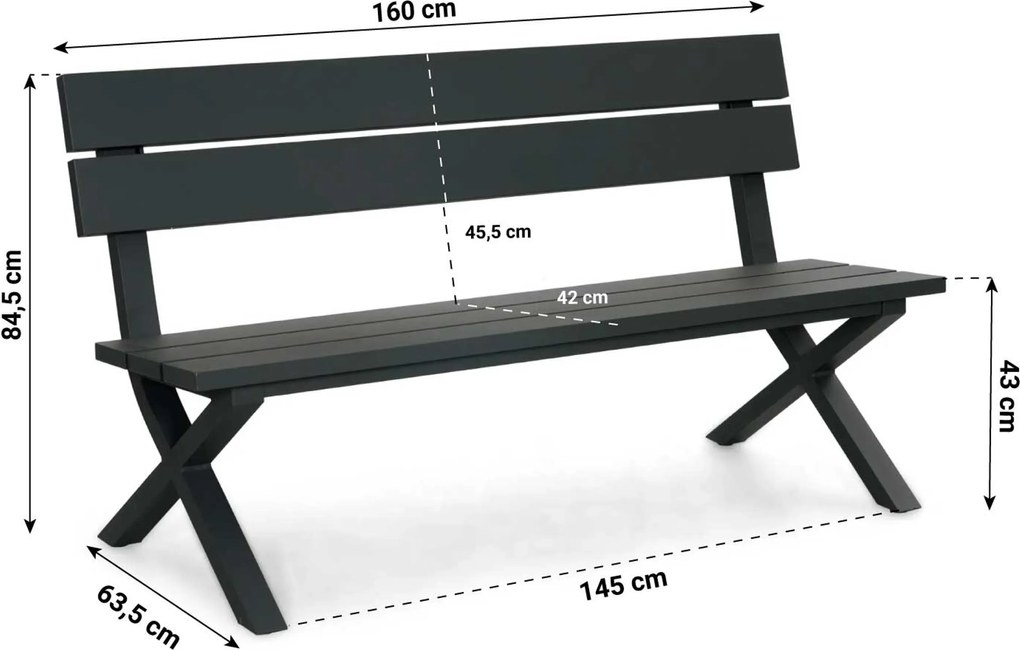 Tuinbank  aluminium 160 cm Aluminium Grijs-antraciet Presto Crosano