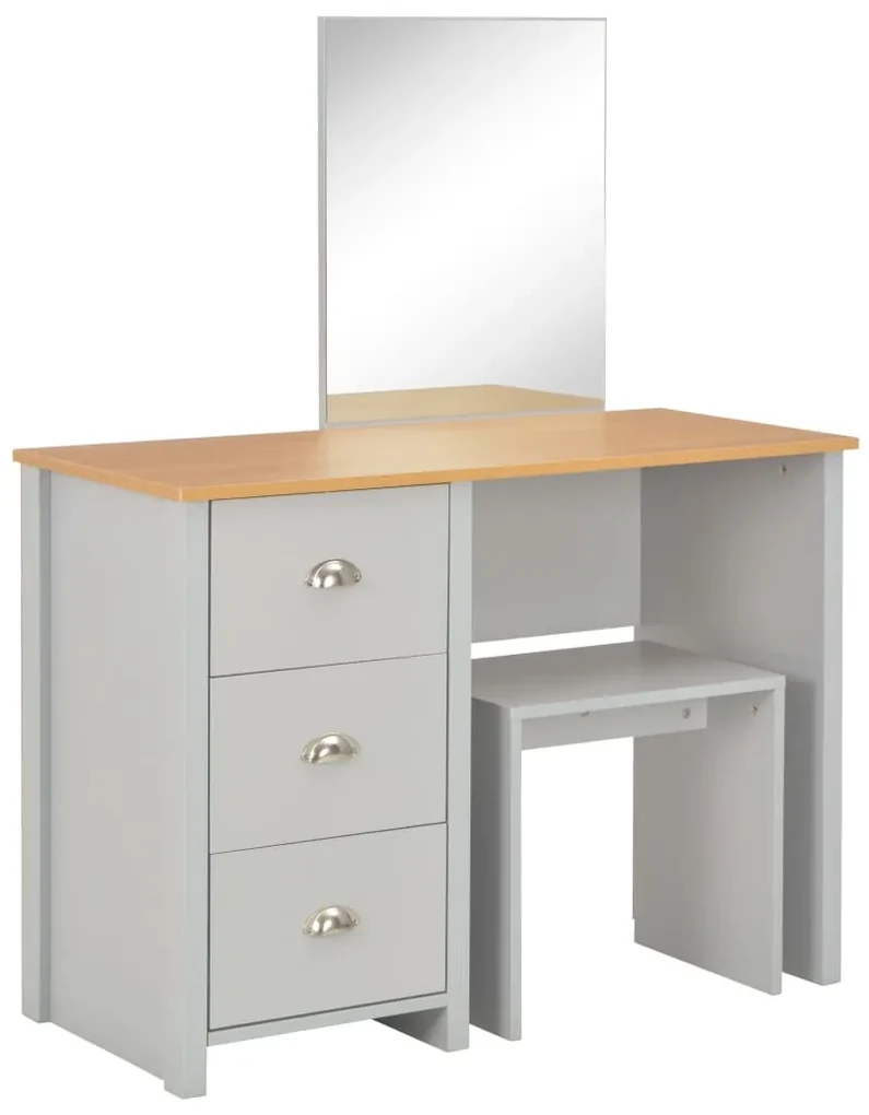 vidaXL Kaptafel met spiegel en krukje 104x45x131 cm grijs