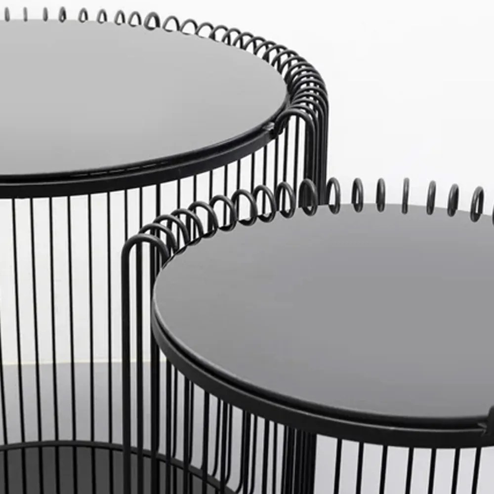 Kare Design Wire Double Ronde Bijzettafel Set Met Glas Zwart - 45 X 45cm.