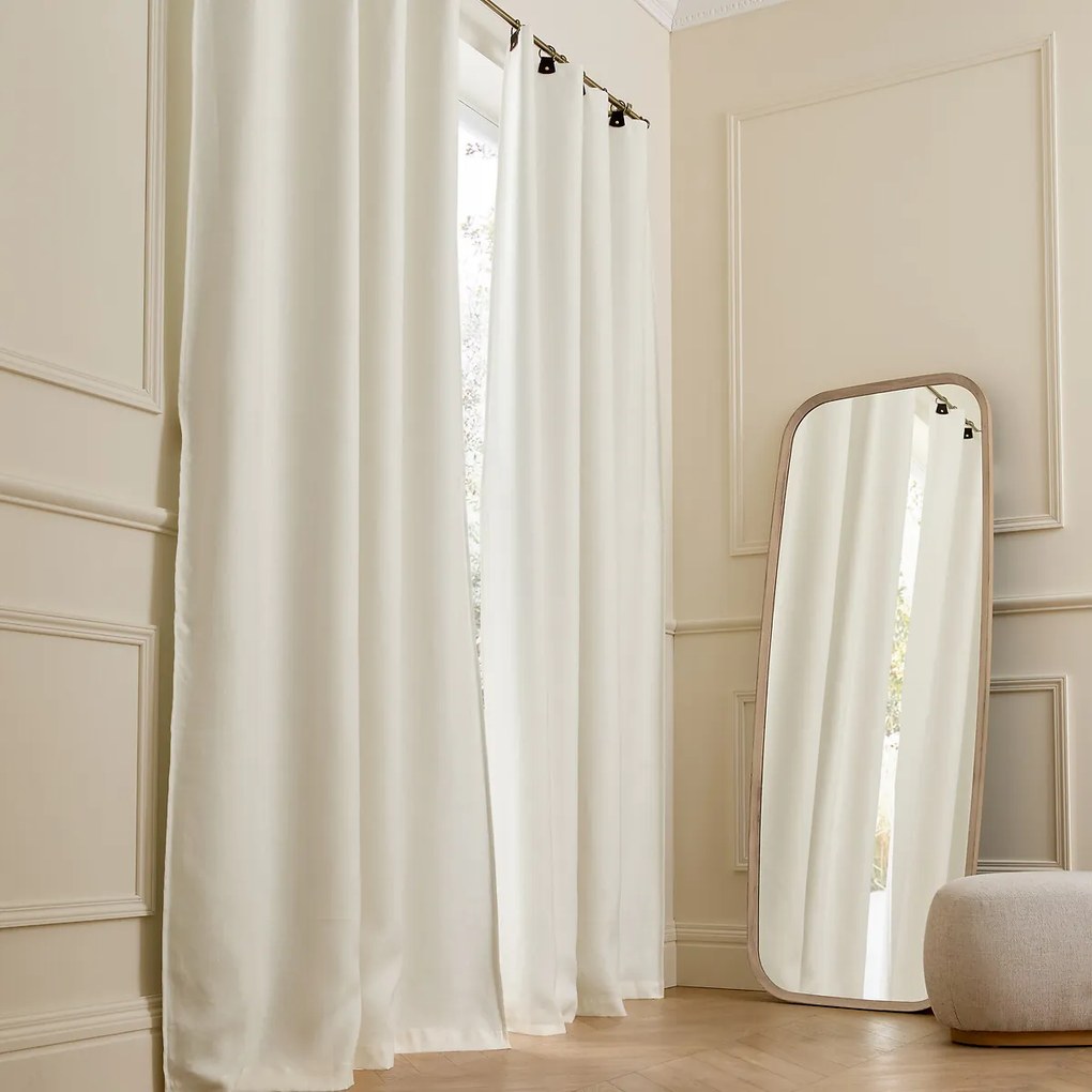 Verduisteringsgordijn van gewassen linnen, leren lussen, Private