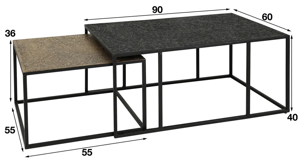 Metallic Salontafelset Rechthoekig - 90 X 60cm.
