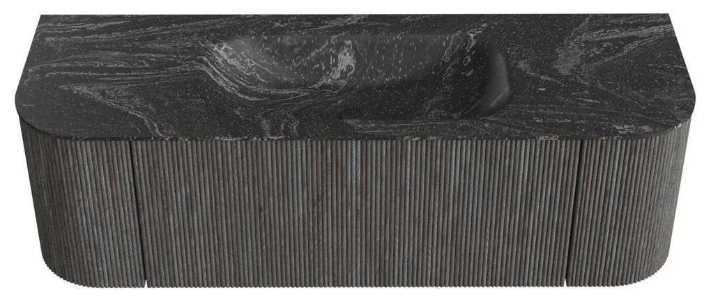 Mondiaz Kurve-dlux 140cm badmeubel ronding links/rechts shadow met 1 lade en 2 deuren en wastafel big small midden zonder kraangat lava