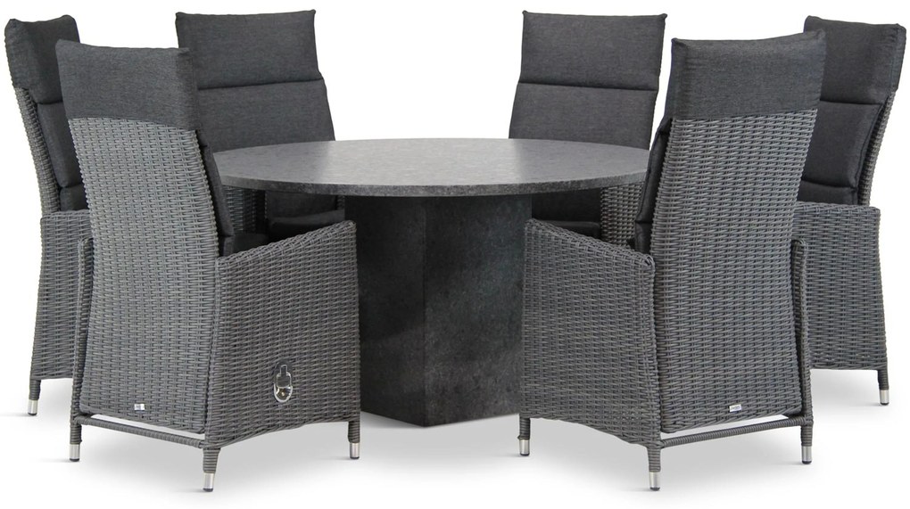 Tuinset Ronde Tuintafel 6 personen 140 cm Wicker Zwart Garden Collections Madera/Graniet