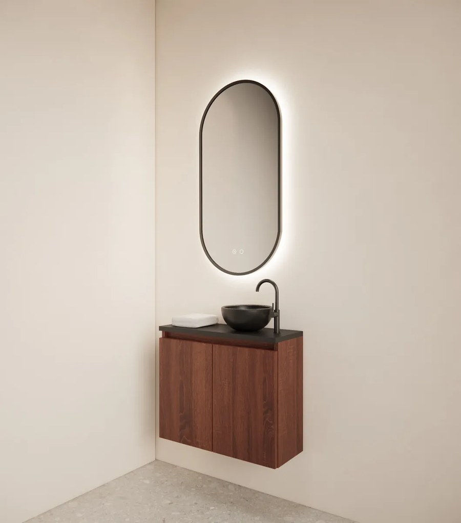 Gliss Design Echo toiletmeubel 60cm choco eiken met toppaneel zwart mat