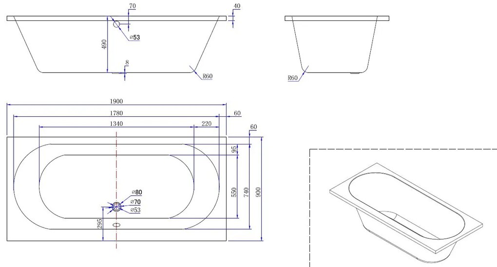 Mueller Porto Duo inbouw ligbad 190x90cm