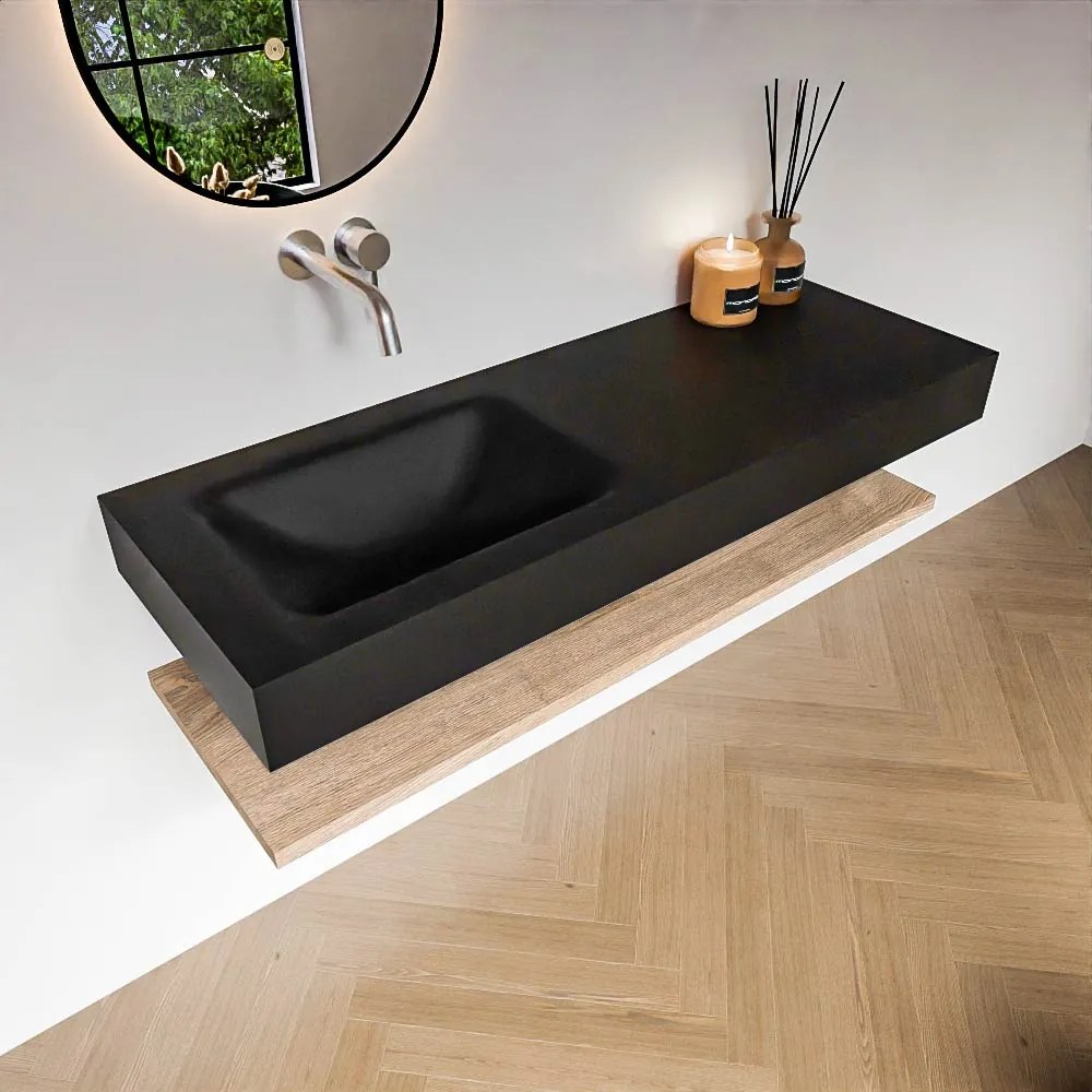 Zaro Alan badmeubel 130cm met planchet washed oak en vrijhangende wastafel cloud links zonder kraangat urban