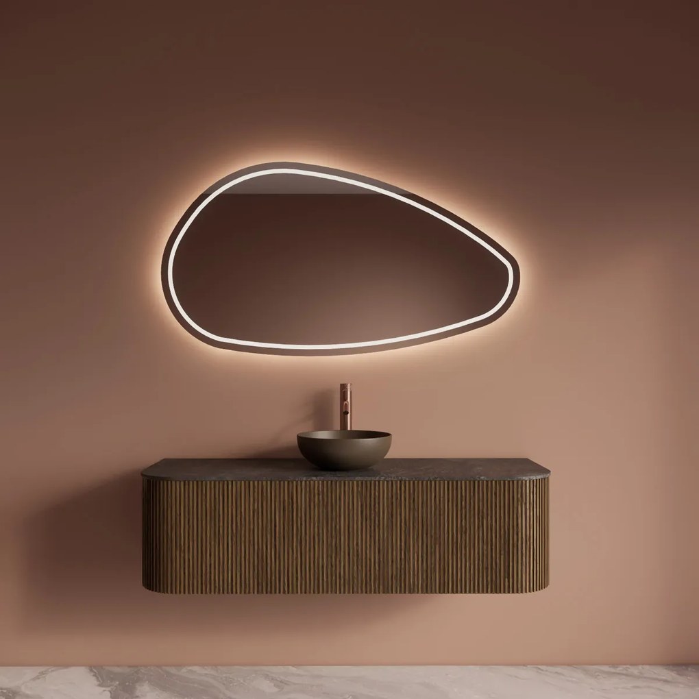 Gliss Design Alluro badmeubel ribbelfront met ronding links/rechts 140cm castle brown en zwart leisteen toppaneel