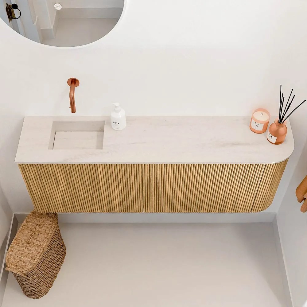 Mondiaz Joya DLux 110cm toiletmeubel ronding rechts oak met wastafel faye links zonder kraangat meli