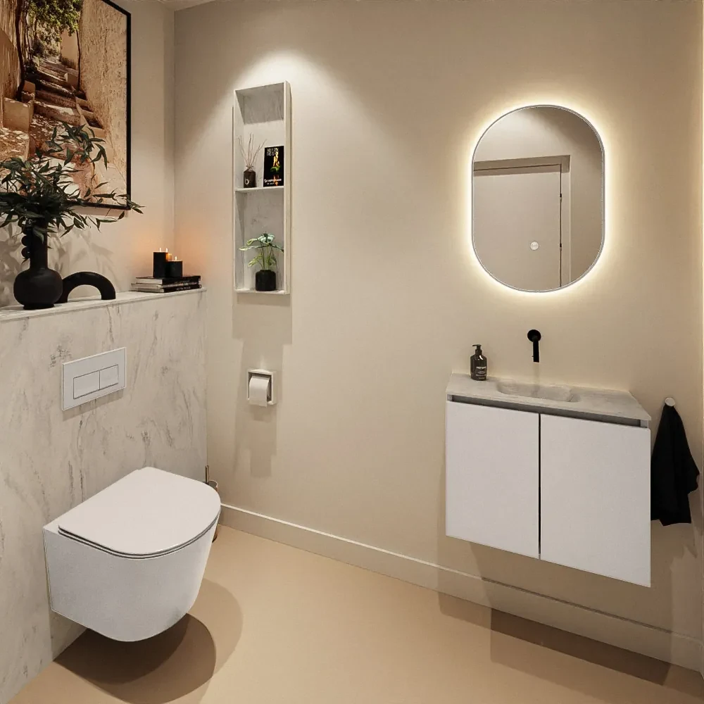 Mondiaz Ture DLux toiletmeubel 60cm linen met wastafel opalo midden zonder kraangat