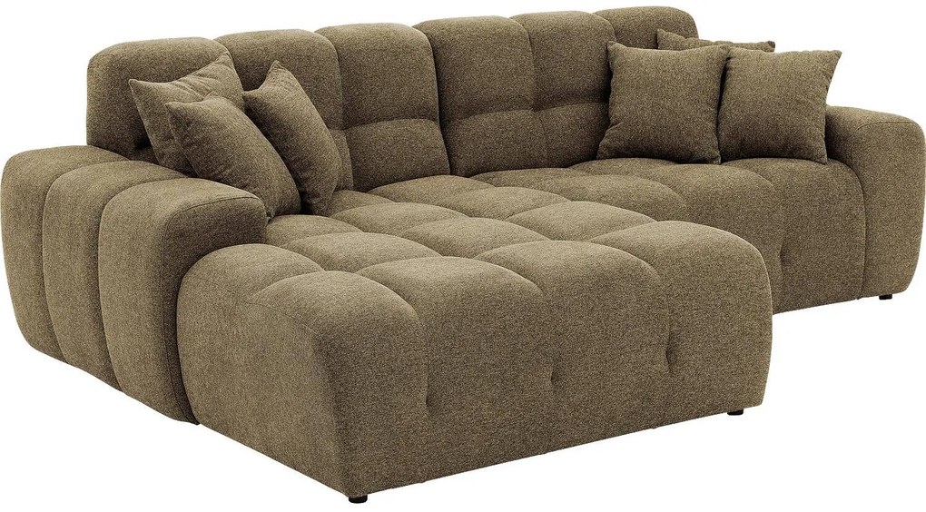 Goossens Excellent Bank Kubus - 30 X 30 Cm Stiksel groen, stof, 1,5-zits, modern design met chaise longue links