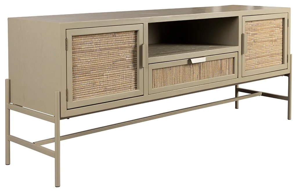 Dutchbone Yasu Beige Tv-meubel Met Rotan Deuren - 148x38x60cm.