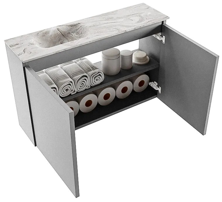 Mondiaz Ture DLux toiletmeubel 80cm plata met wastafel glace links zonder kraangat