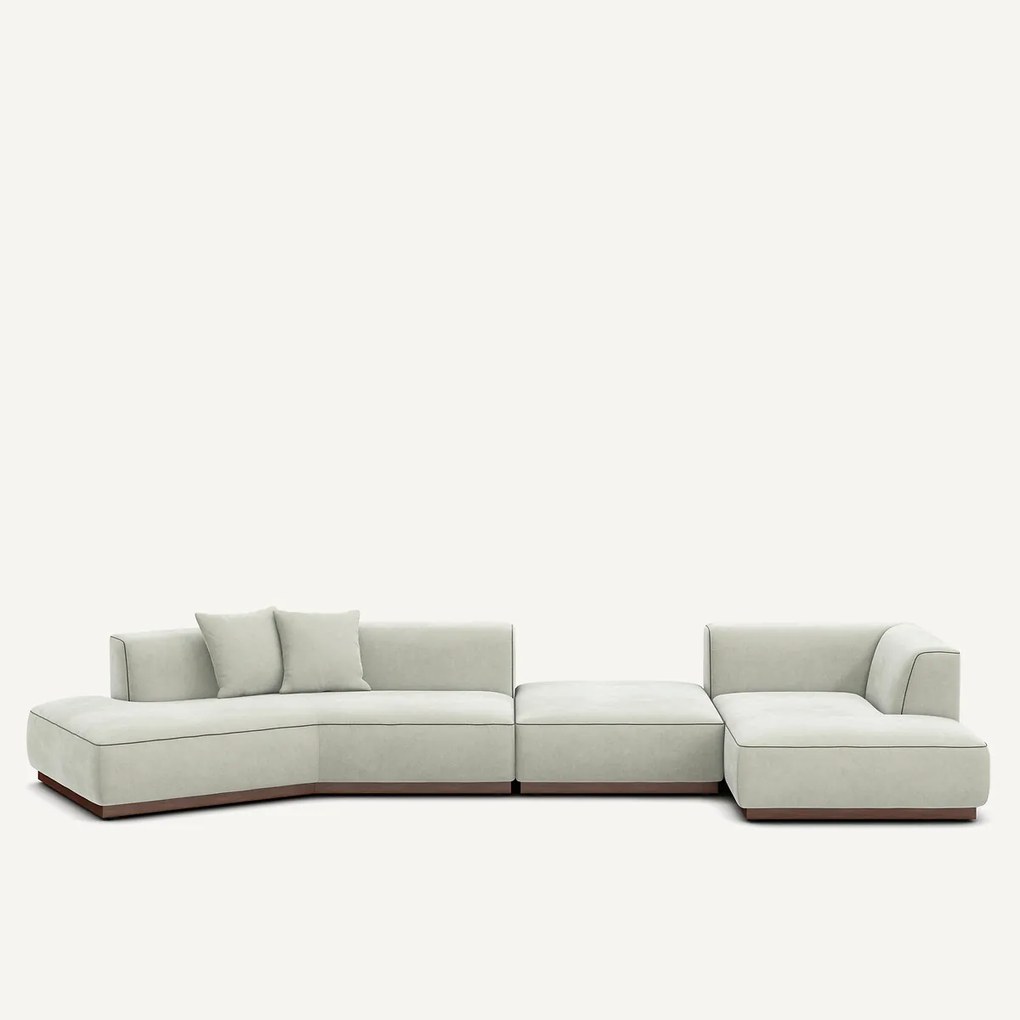 XL hoekbank rechts met voetensteun in stonewashed fluweel, JACOPO