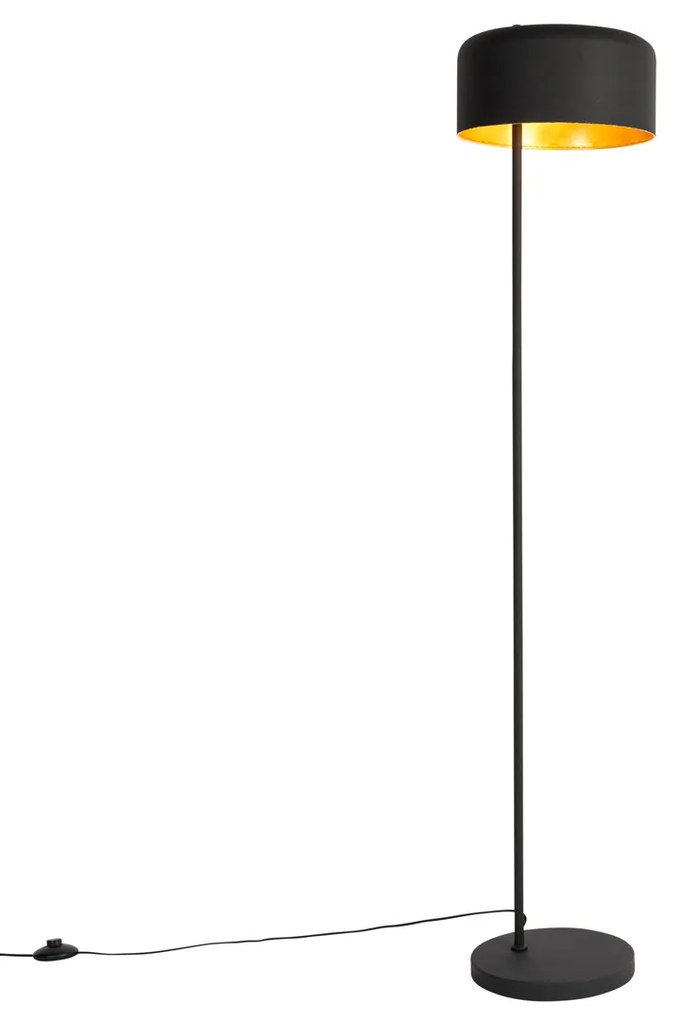 Retro vloerlamp zwart met gouden binnenkant - Jinte