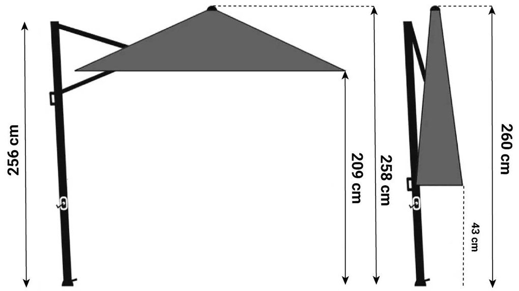Zweefparasol 3x3m S1 (excl. voet) Grijs-antraciet Camello Diego