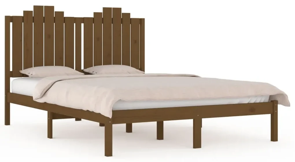 vidaXL Bedframe massief grenenhout honingbruin 135x190 cm 4FT6 Double