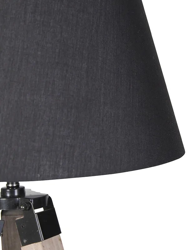 Industriële vloerlamp op houten driepoot met zwarte kap - Rio Industriele / Industrie / Industrial E27 rond Binnenverlichting Lamp