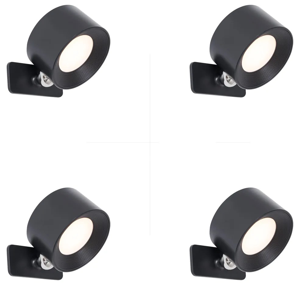 Set van 4 Moderne wand- plafondlamp met dimmeren zwart incl. LED oplaadbaar - Bright Modern rond Binnenverlichting Lamp