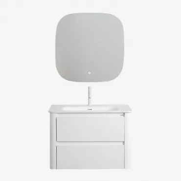 Badkamermeubelset In Hout Met Geïntegreerde Wastafel Egerton Wit & Vierkant Led En Anticondens 75x75 Cm Tobie & Wit ↑20 Cm - Sklum