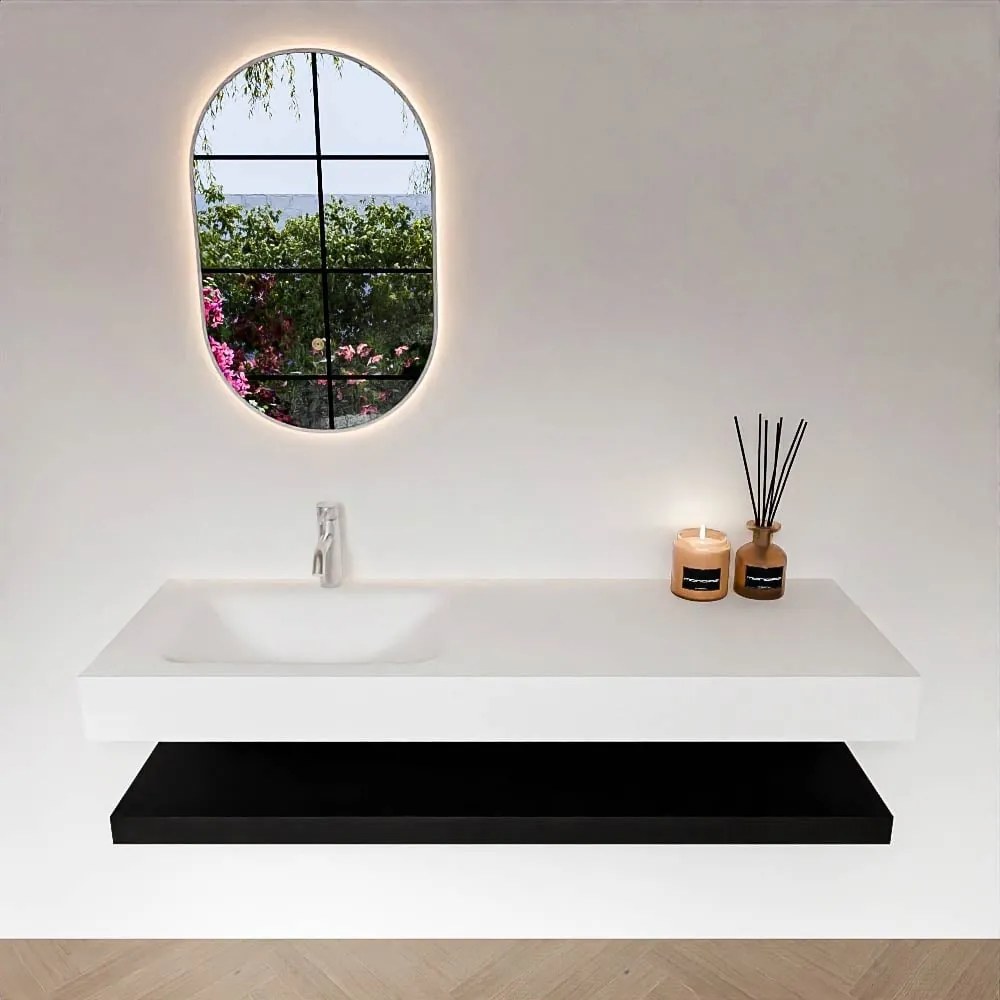Zaro Alan badmeubel 140cm met planchet urban en vrijhangende wastafel cloud links 1 kraangat talc