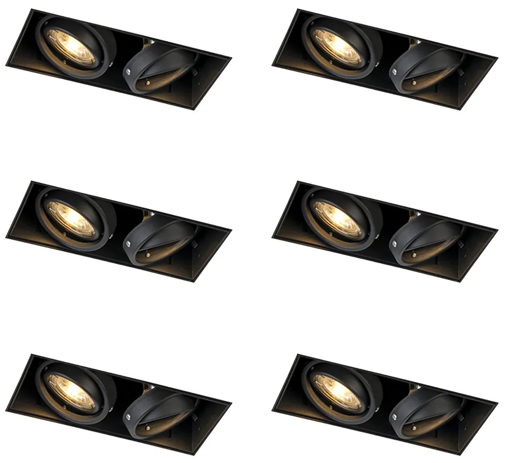 Set van 6 Inbouwspot zwart GU10 draai- en kantelbaar trimless 2-lichts - Oneon