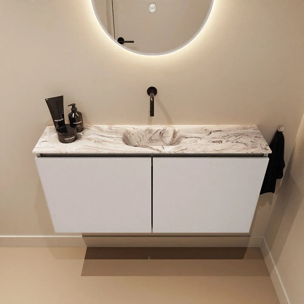 Mondiaz Ture DLux toiletmeubel 100cm linen met wastafel glace midden zonder kraangat